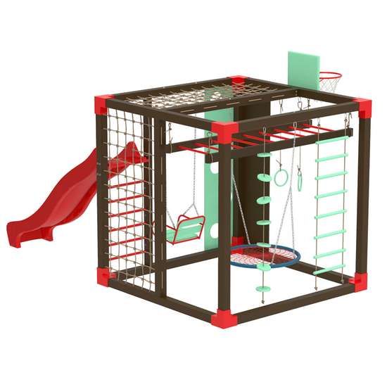 Сайт Спортивный детский уличный комплекс Cube с горкой качелями гнездо и лазами 21051 фото изображение