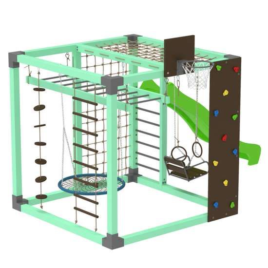 Сайт Спортивный детский уличный комплекс Cube с горкой качелями гнездо и лазами 21051 фото изображение