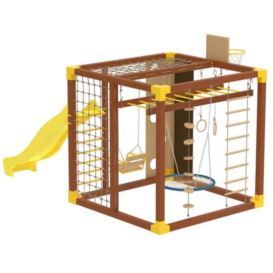 Сайт Спортивный уличный комплекс Cube коричневый горкой и качелями 21051 фото зображення