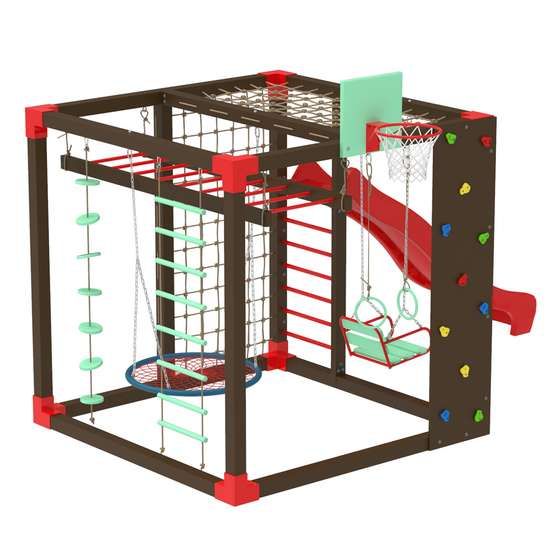 Сайт Спортивний комплекс вуличний Cube коричневий гіркою та гойдалкою 21051 фото изображение