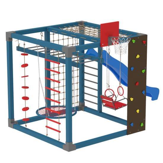Сайт Вуличний спортивний комплекс Cube синій гіркою та гойдалкою 21051 фото зображення