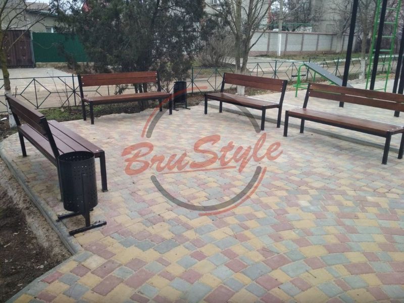Вулична лавка &ldquo;Подвійна лінія&rdquo; зі спинкою в парк або у сквер DIO926.1 фото реальне зображення товару
