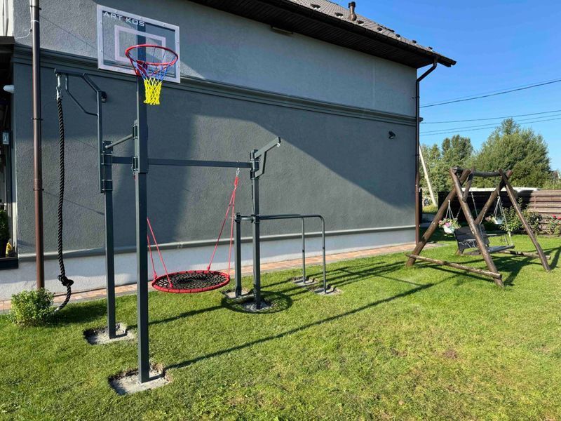 Турнік вуличний з брусами та гойдалкою і баскетболом K-3 4789 фото реальне зображення товару