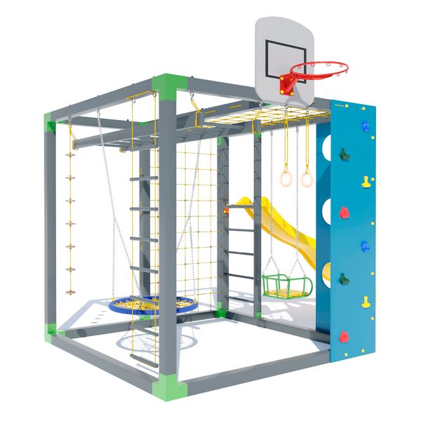 Сайт Детский уличный гимнастический комплекс "Куб" с пластиковой горкой и качелями Гнездо DIO671.1 фото изображение